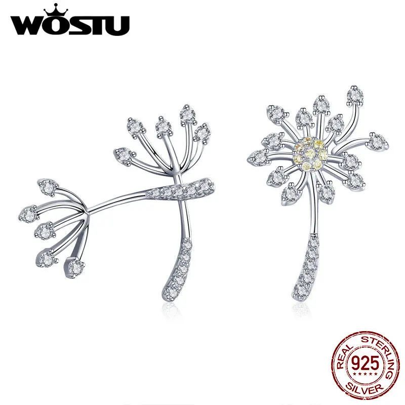 Женские серьги гвоздики в виде одуванчика WOSTU из 100% стерлингового серебра 925