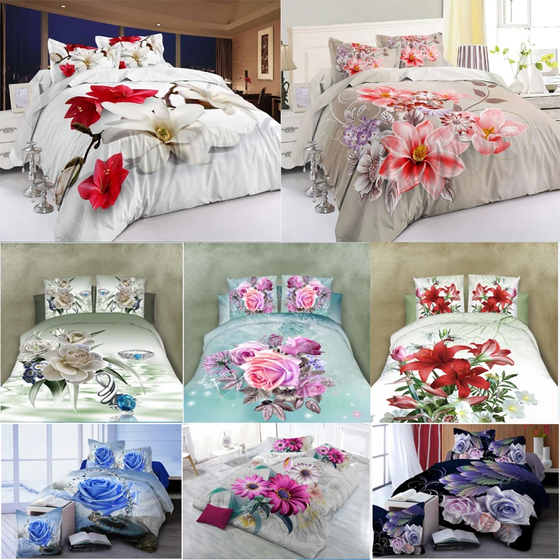 Комплект постельного белья New Scenic Rose с 3D изображением цветов пододеяльник