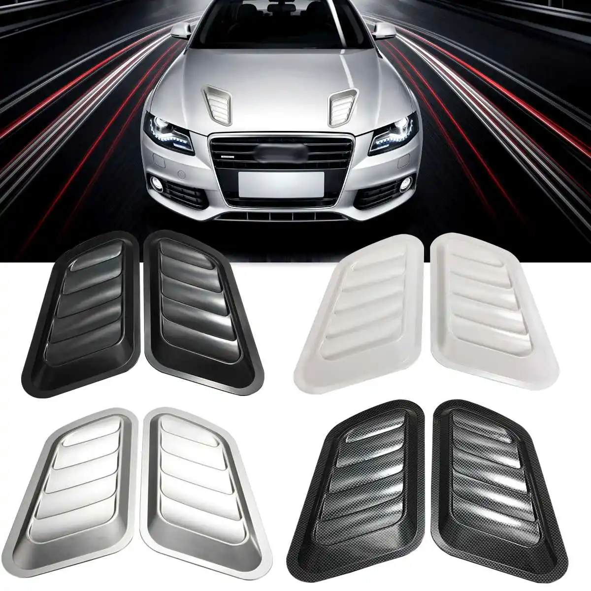 

1Pair ABS Car Front Engine Cover Sticker Car Decorative Air Outlet Flow Intake Scoop Turbo Bonnet Vent Cover Hood