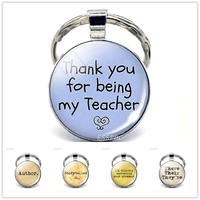 thank you for being my teacher silver plated keychain teacher appreciation glass cabochon pendant key chain ring teachers gift