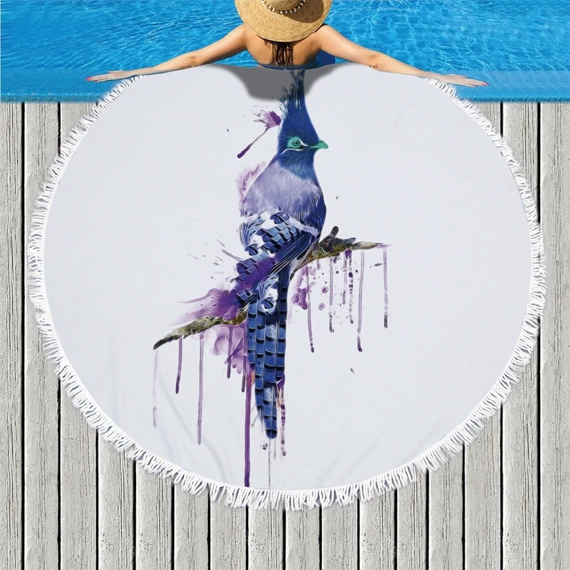 Акварель мультфильм кошка микрофибра круглый пляжное полотенце с кисточками для