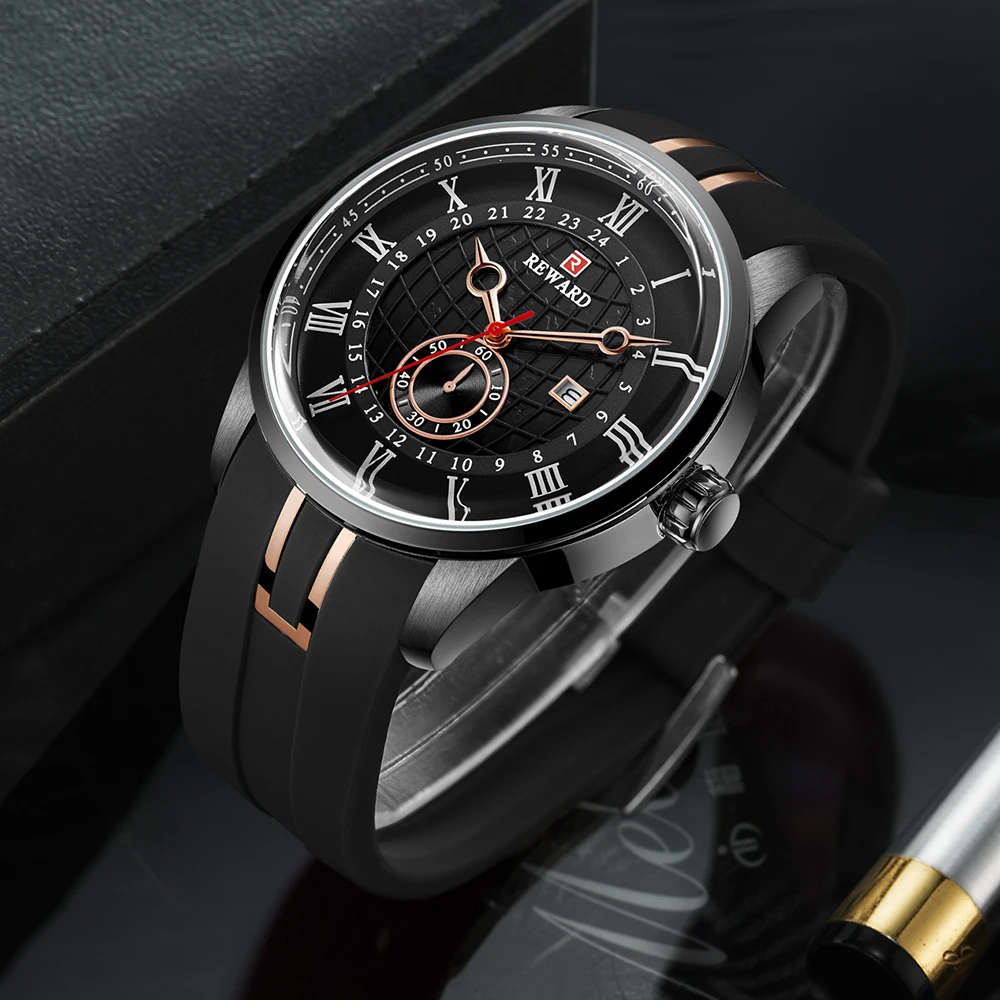 REWARD Luxury Brand Fashion Men's Watch Quartz Wrist Men Waterproof Military Clock Male Silicone Strap Relogio Masculino | Наручные