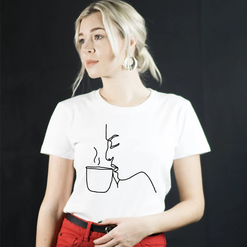 Женская футболка с принтом Srivb Face Coffee свободная о-вырезом лето 2019 | одежда