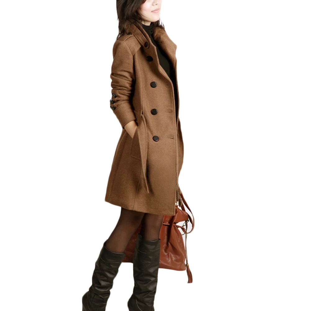 2018 осень Для женщин верблюд шерстяные с длинным рукавом средней длины Зубчатый