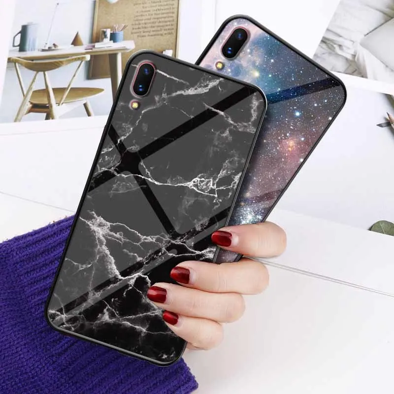 Мраморный чехол из закаленного стекла для VIVO V11i V11 Pro V3 Max X7 Plus V5 V5s X23 Мягкий