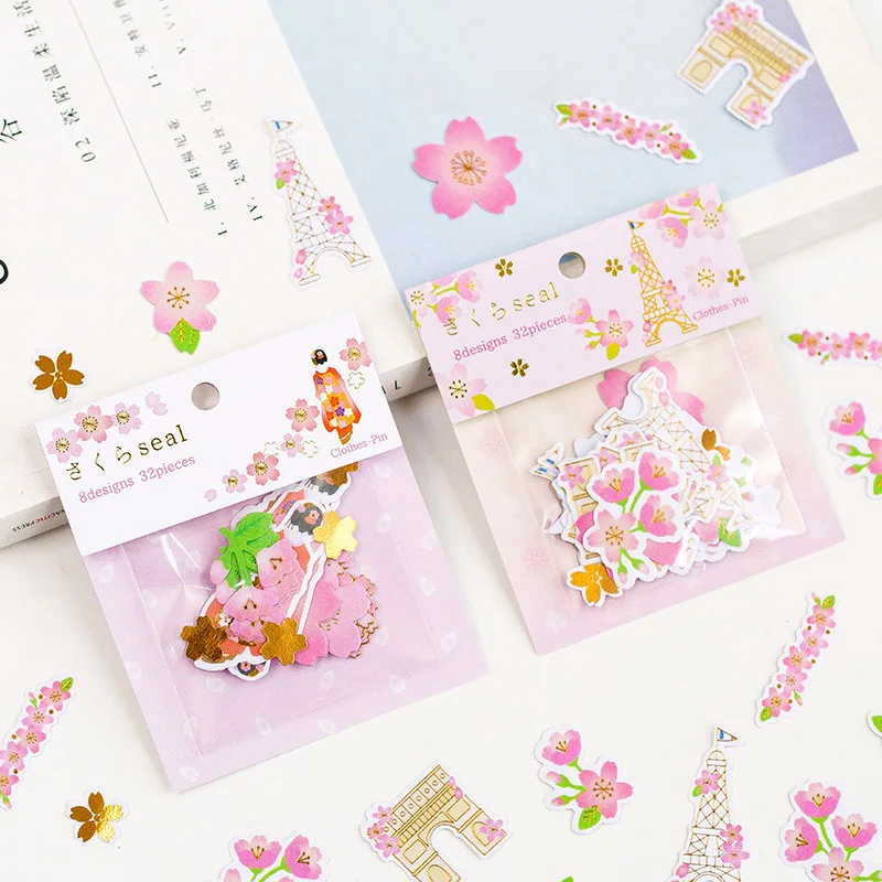 32 шт. милые наклейки с рисунком вишня Kawaii цветок канцелярские креативные клейкие