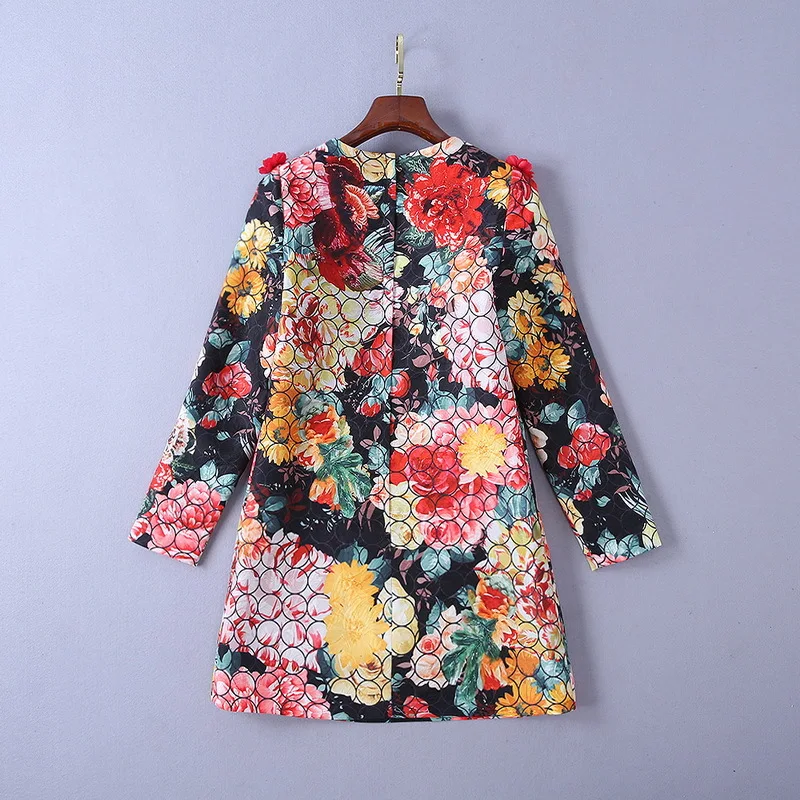 2019 Spring Party Colorful Floral Print Mini Dress Women Designer Runway Luxury Flower Appliques Sequins Female Dresses Clothes | Женская