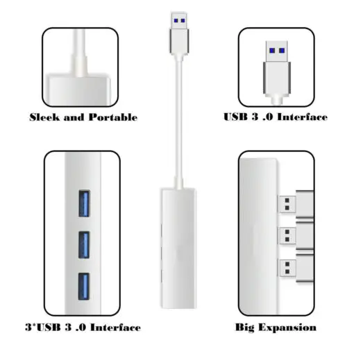 Концентратор USB 3 0 с портами и адаптером RJ45 Gigabit Ethernet 1000 Мбит/с для ПК MAC |