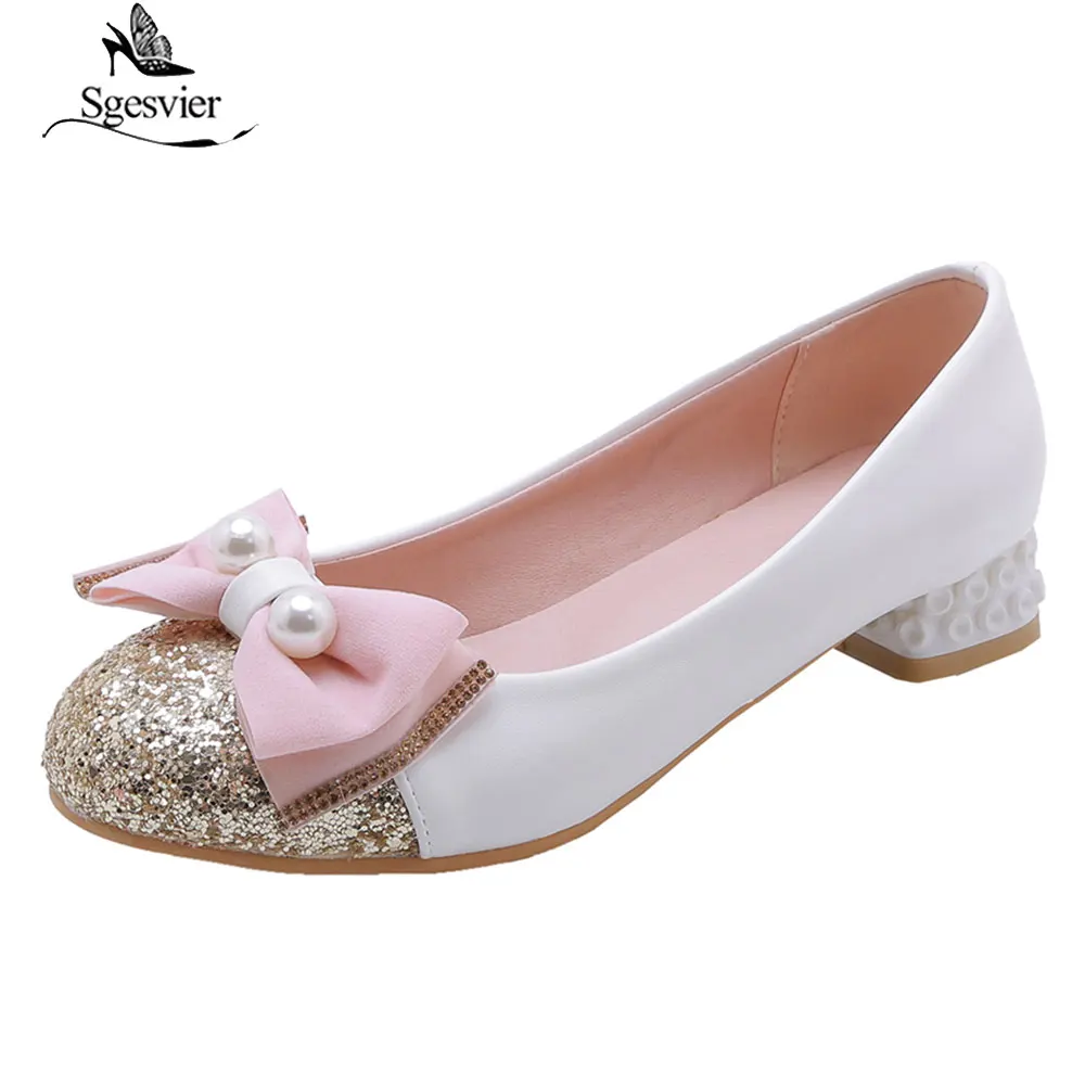 

Женские туфли-лодочки на толстом каблуке, без застежки, с бантиком