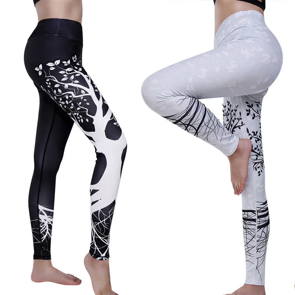 Женские штаны для йоги с цветочным рисунком спортивная одежда бега эластичные