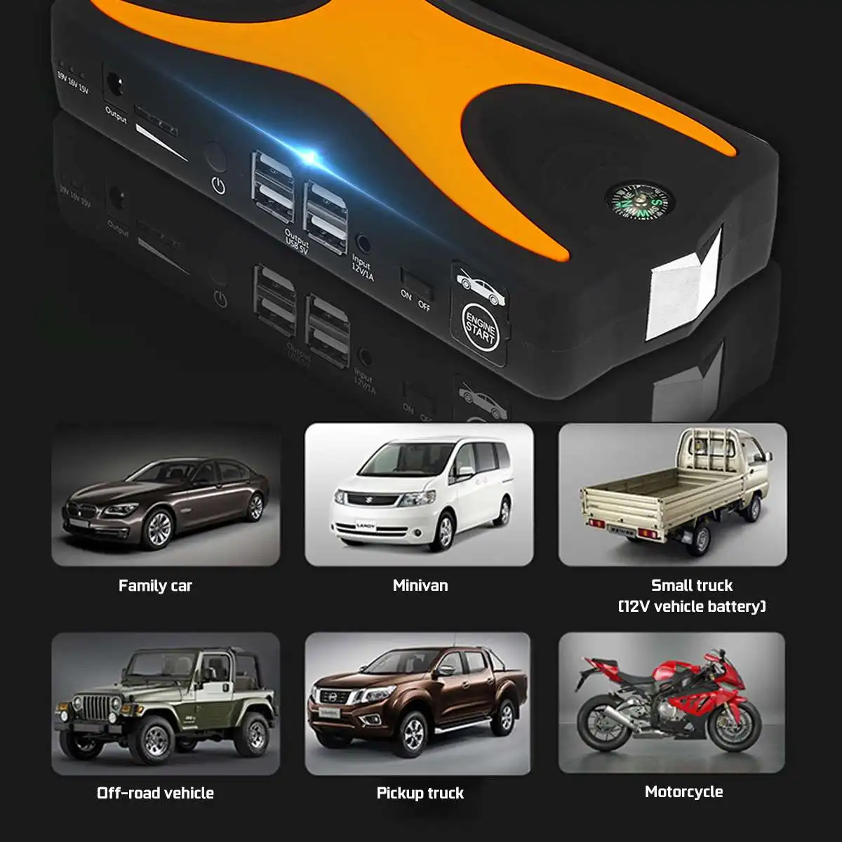 Многофункциональный автомобильный стартер 99900mAh 15V 4USB 900A Портативный