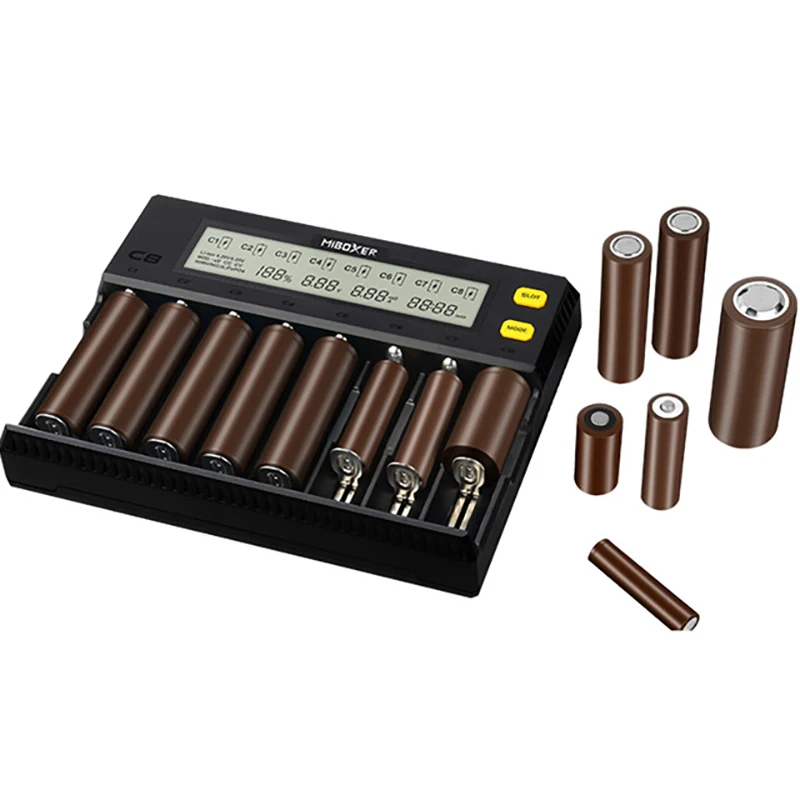 LEORY Miboxer C8 8 слотов Smart AA AAA 18650 зарядное устройство дополнительная защита от