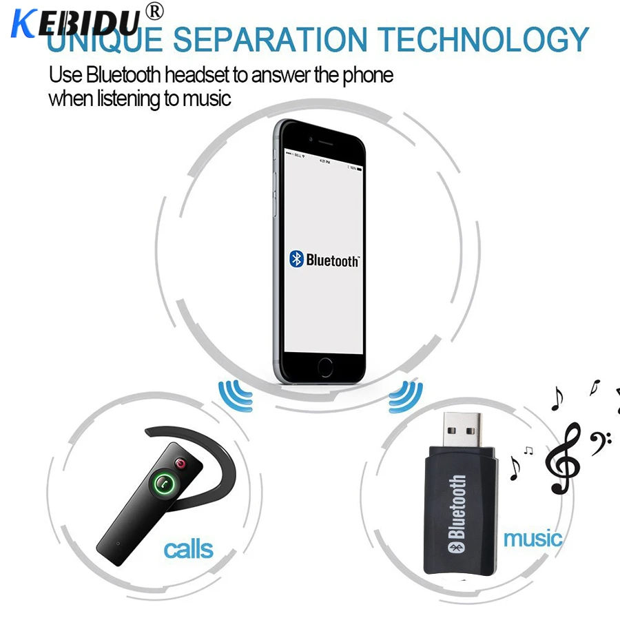 Kebidu беспроводной Bluetooth 5 0 USB приемник адаптер ключ AUX с 3 мм аудиокабелем громкой