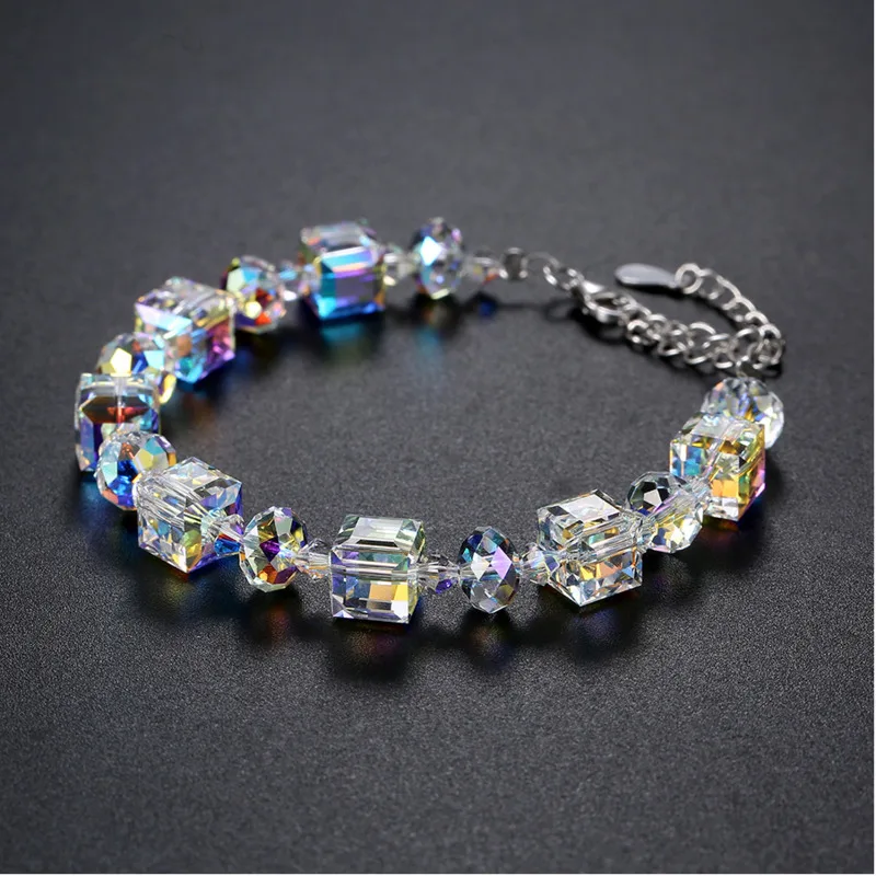 Женский браслет с квадратными кристаллами Swarovski роскошный из стерлингового