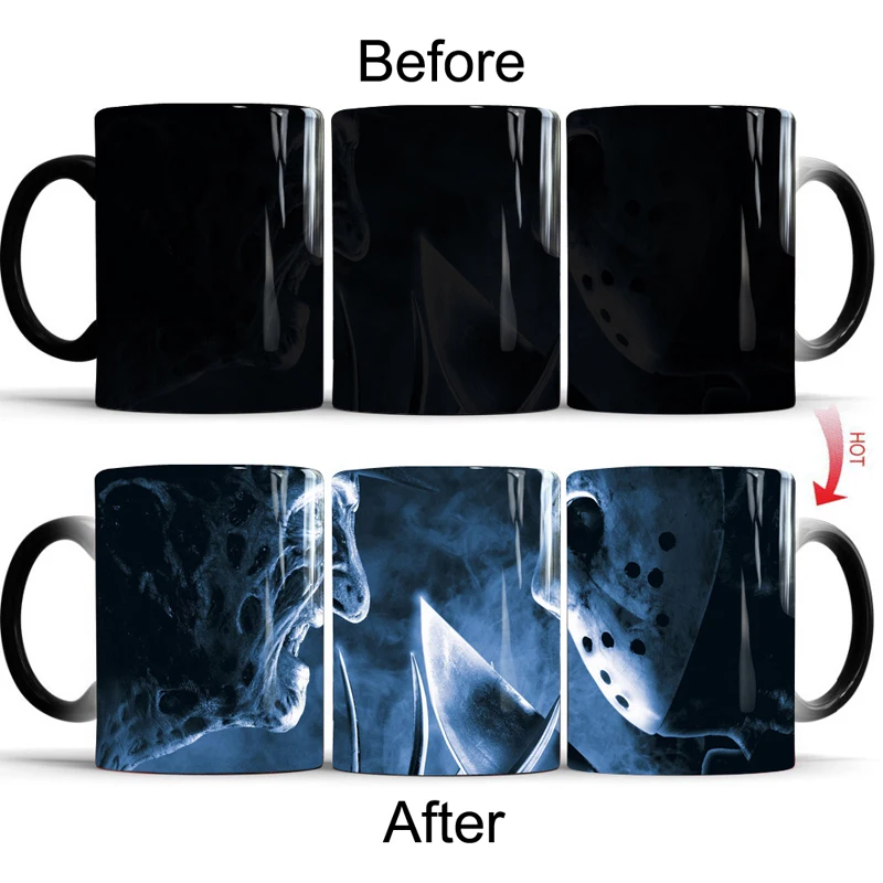 

11 Oz Freddy Vs Jason Horror Movie Coffee Mugs Heat Changing Color Mug Milk Cup Magic Ceramic Heat Sensitive Cups