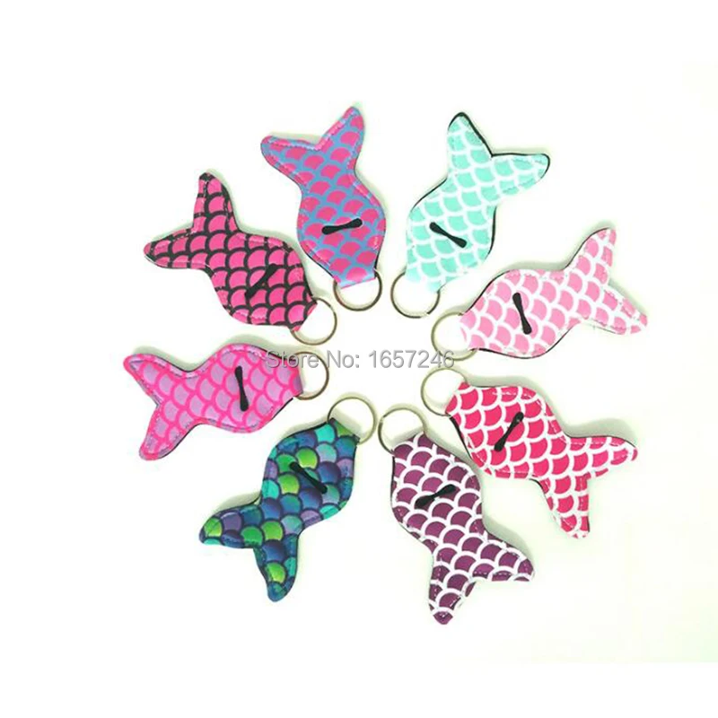 500pcs newest style high quality mermaid chapstick holder neoprene keychain holders monogram | Дом и сад