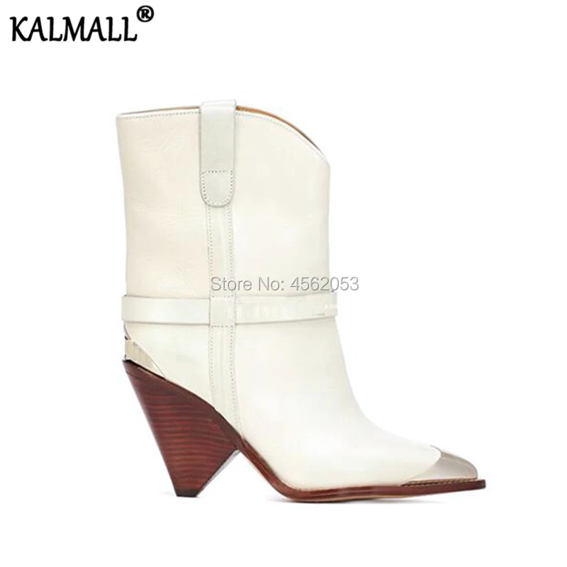 KALMALL/черные белые красные блестящие кожаные ковбойские ботинки Botas Femininas