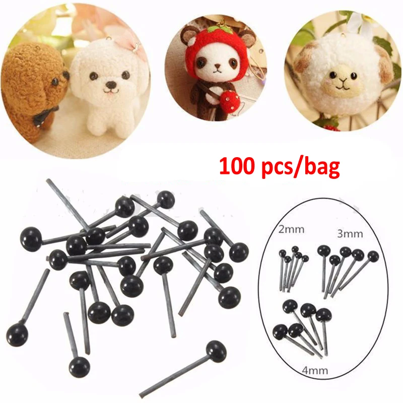 100 Pcs/bag Glass Eyes 2mm / 3mm / 4mm Needle Felting Bears Dog Cat Plush Stuff Animals Dolls DIY Black Eyes Dolls Accessories