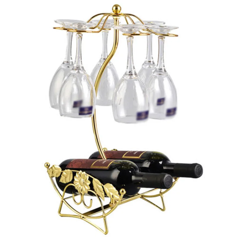 Iron Wine Rack Bottles &amp Glass Goblet Display Holder Storage Desktop | Дом и сад