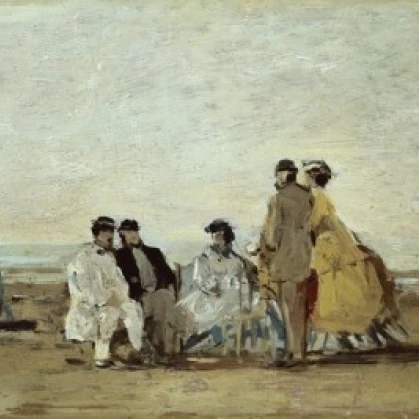Люди на пляже 19th C Eugene Louis Boudin (1824-1898/French) Musee E Honfleur France Print (18x24) | Дом и сад