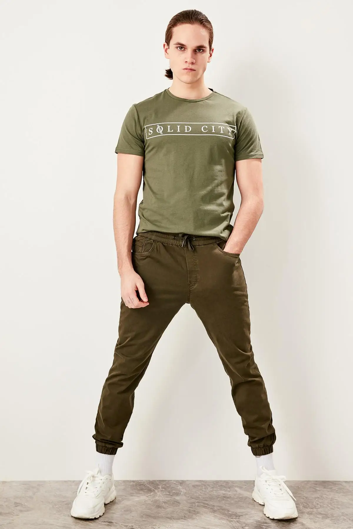 TRENDYOL мужской хаки Slim Fit печатных велосипед шеи Футболка TMNSS19BO0045|Футболки| |