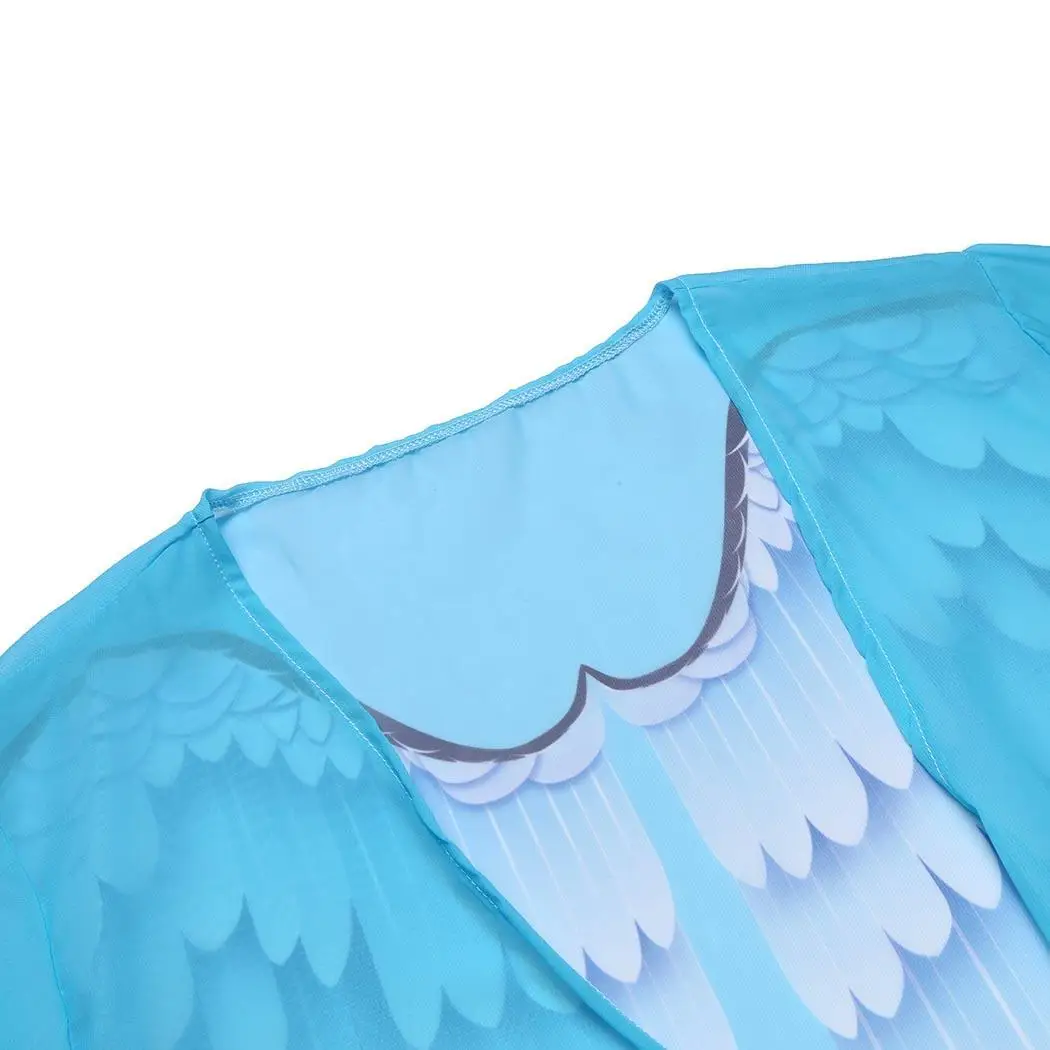Women Casual 3/4 Sleeve Open Front Print Blue Long Loose Chiffon Bikini Cover Up Beach |