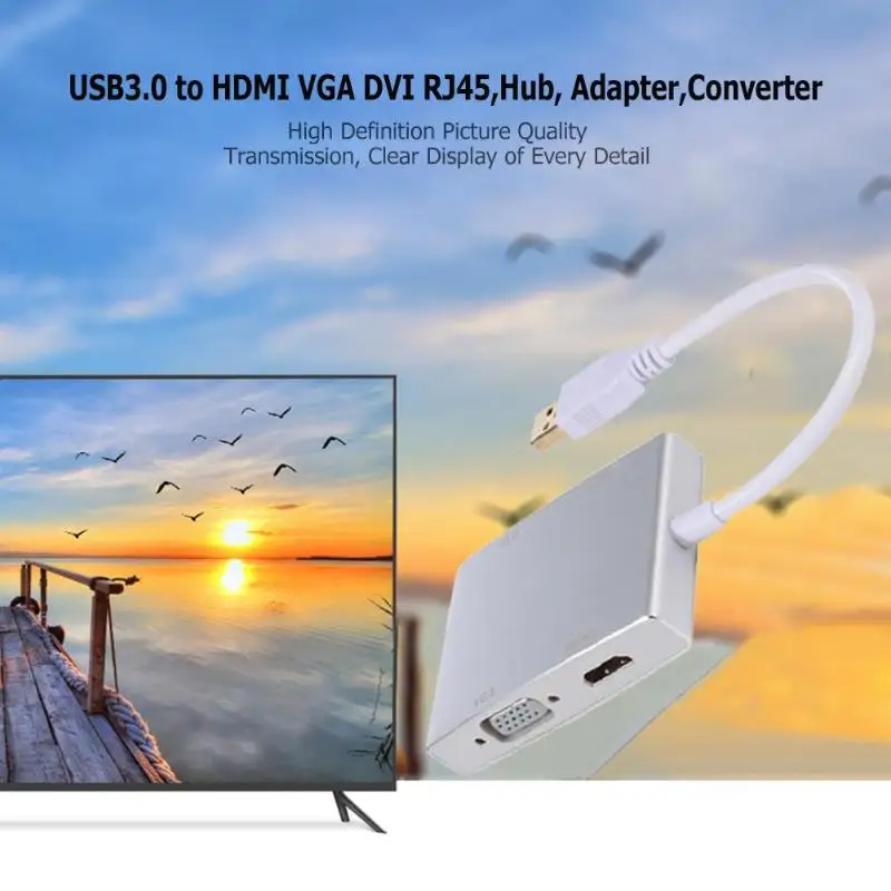 USB3.0 к HDMI VGA DVI RJ45 концентратор для сети Ethernet LAN адаптер конвертер провода |