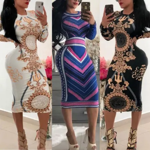 Модное женское платье с принтом и длинным рукавом великолепные Роскошные