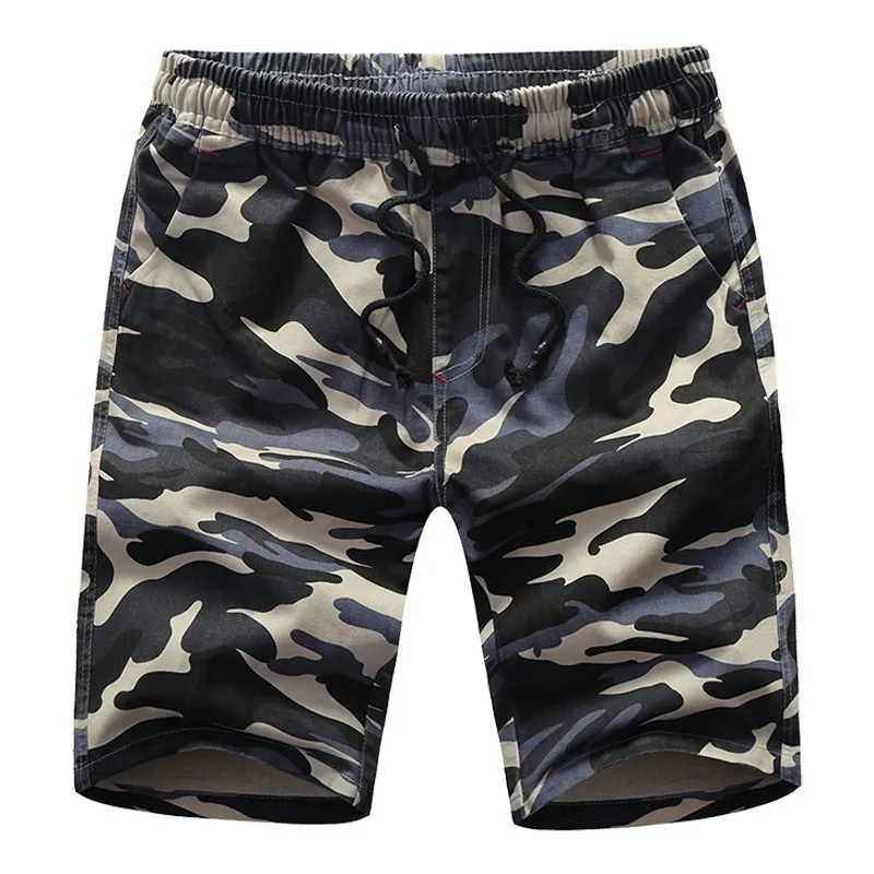 Мужские повседневные пляжные шорты черные камуфляжные из хлопка и твила с поясом