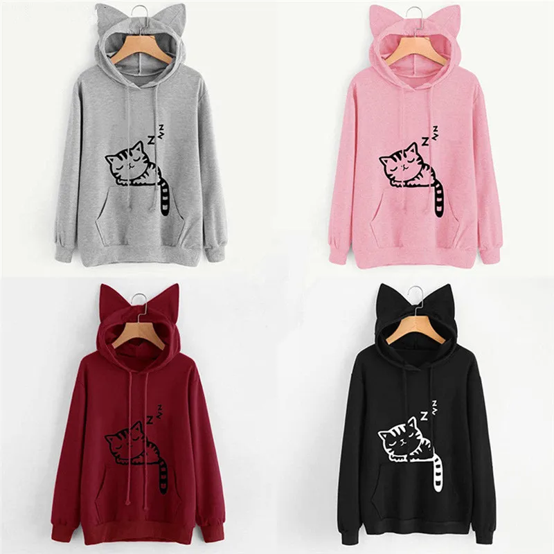 Модная женская толстовка с капюшоном милым 3D принтом кота на осень и зиму длинным