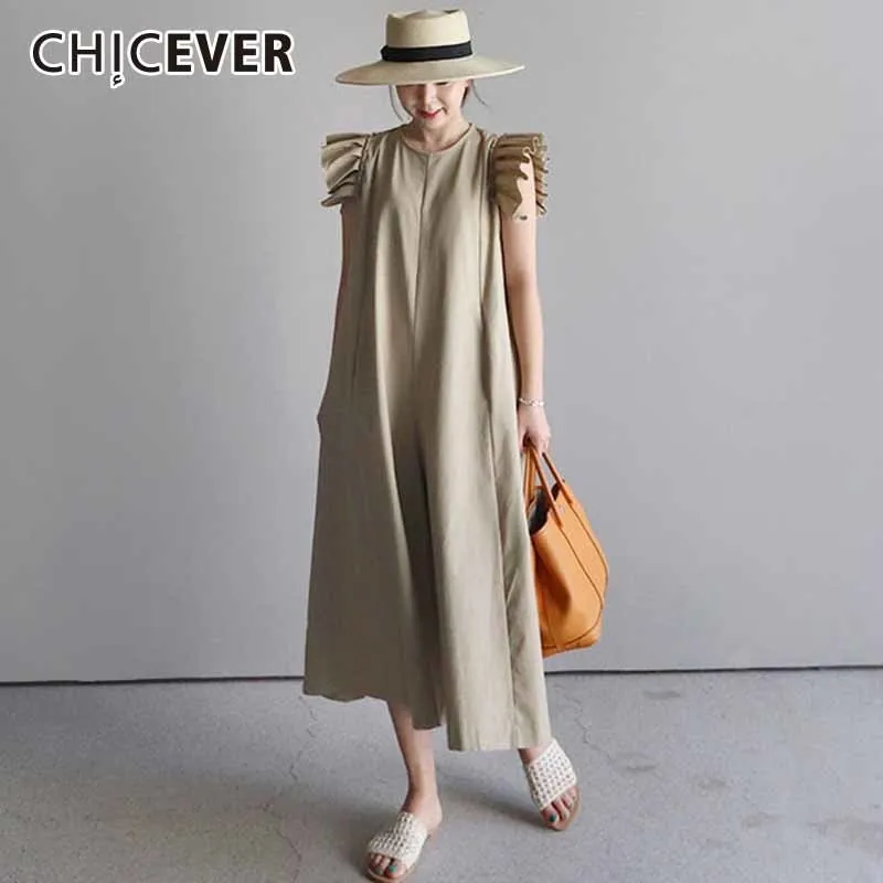 Женские Плиссированные комбинезоны CHICEVER Свободные Комбинезоны с широкими