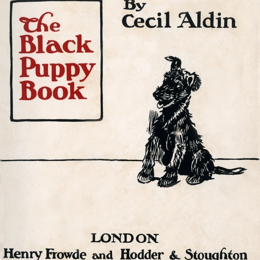 Название страница дизайн по Cecil Aldin черный щенок книжный плакат печать Мэри Эванс