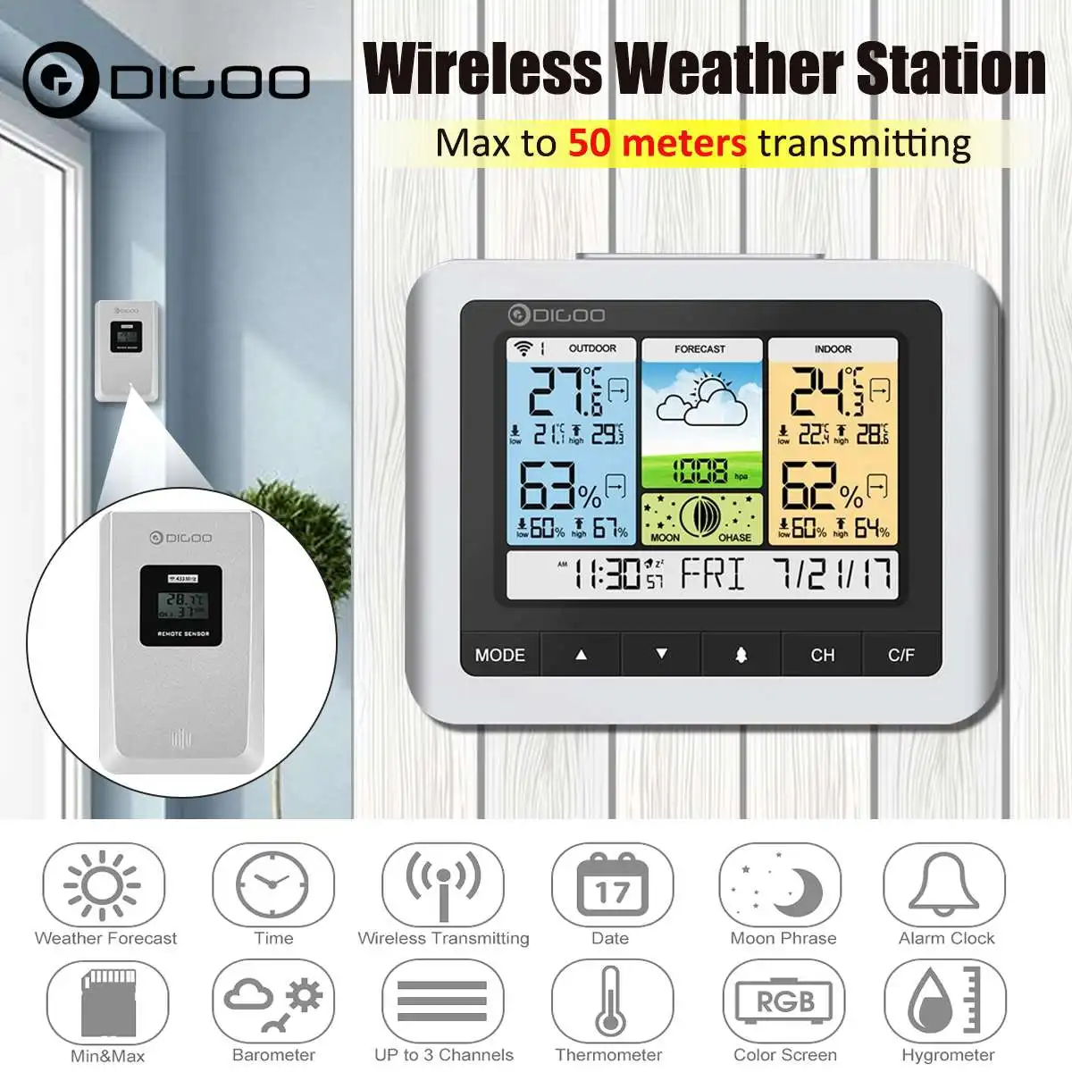 Цифровая метеостанция Digoo DG TH8888 беспроводной домашний термометр белого цвета