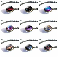 new nebula galaxy double sided pendant necklace universe planet jewelry glass art picture handmade statement necklace gifts