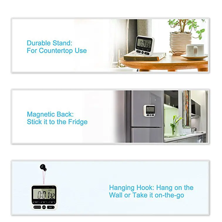 HC-05 Upgraded 24-Hours Digital Kitchen Clock Cooking Timer Countdown Multifunction with Big Digits Loud Alarm Magnetic Backing |