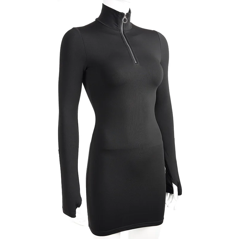 Весна Осень Мода 2019 для женщин с длинным рукавом Bodycon молния Повседневные платья