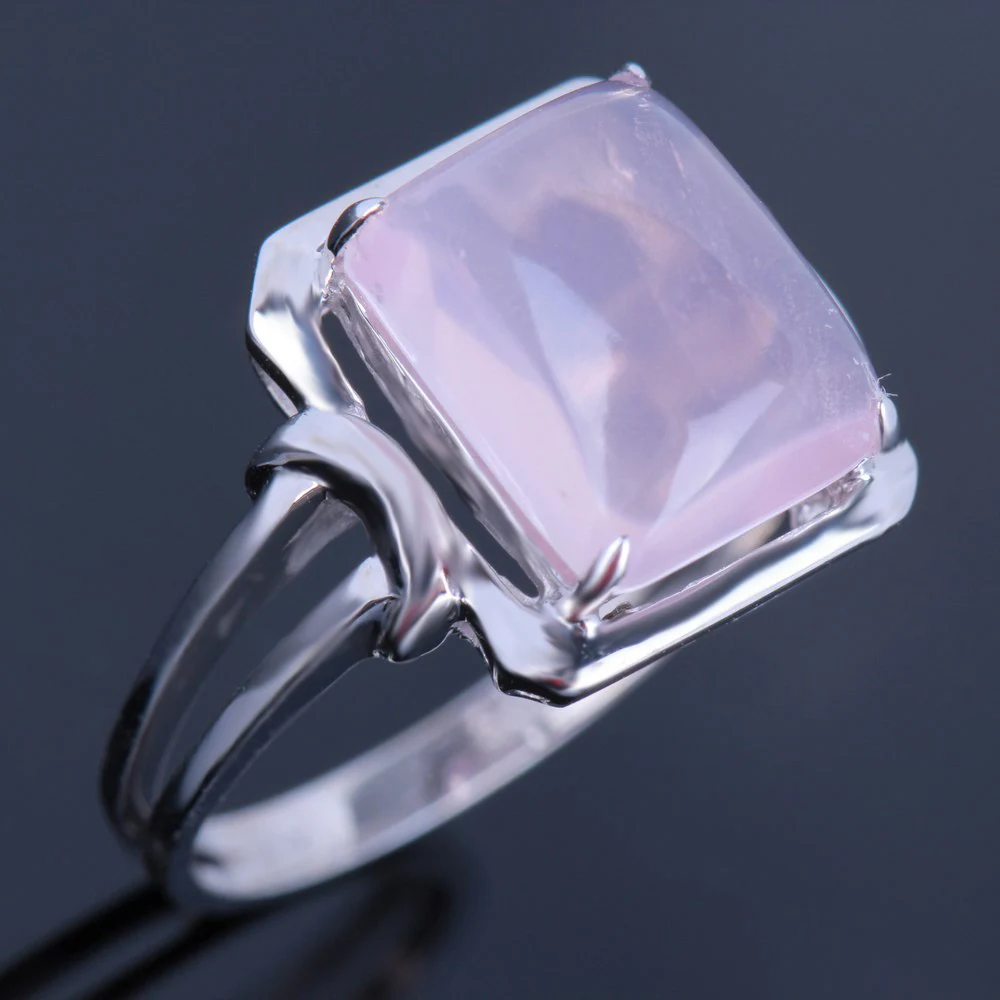 Женское кольцо из серебра 925 пробы с розовым кварцем 10x8 мм|cushion cut engagement|ring whitering gold