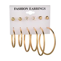 glhgjp trendy stainless crystal pearl big circle earrings 6 piece set exaggerated earrings studpost earrings set