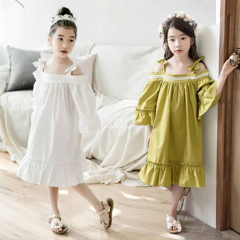 white lace chiffon age for 6 - 16 yrs teenage girls loose frocks summer short sleeve evening party dress simple children clothes | Детская