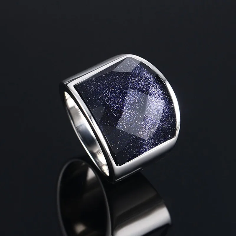 Vintage Mens Engagement Rings Stainless Steel Big Blue Stone for Men Fashion Male Jewelry anel masculino | Украшения и аксессуары