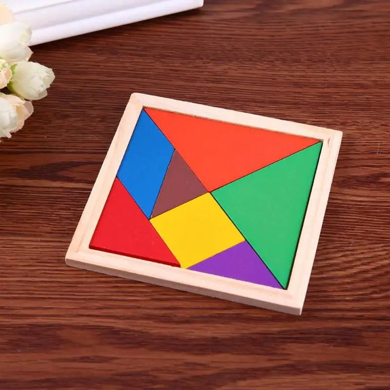 Деревянная головоломка Tangram 7 шт. цветная квадратная IQ интеллектуальные