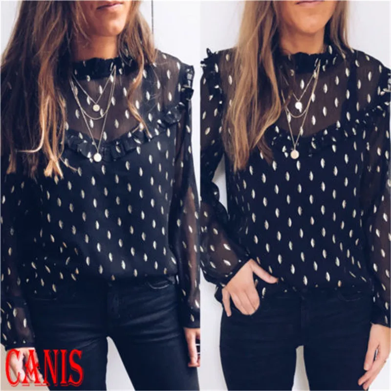 Женская пляжная Шифоновая Блузка Boho Элегантная блузка в горошек с оборками и