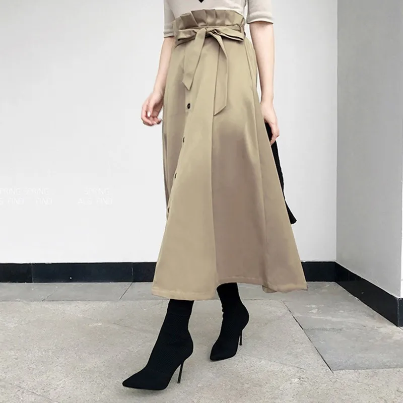 CHICEVER Autumn Winter Women's Skirt Bow Bandage High Waist Big Hem Long Skirts For Women Korean Fashion Vintage Clothes Tide | Женская
