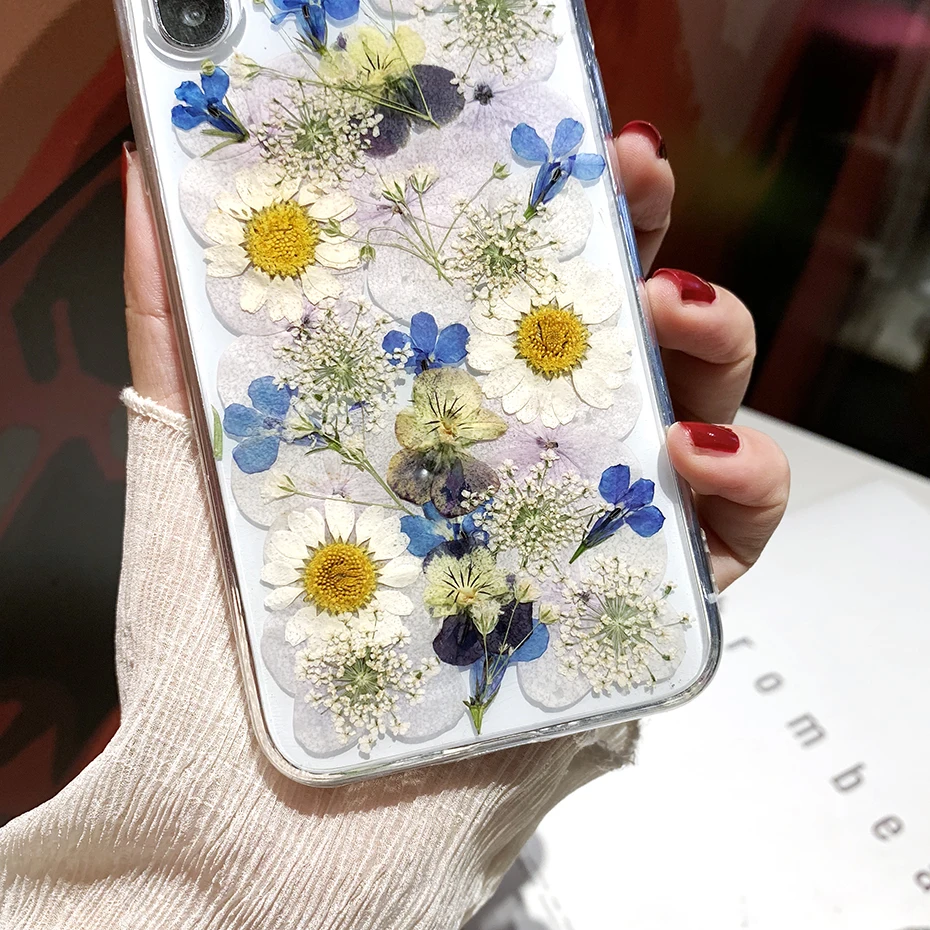 Qianliyao для iPhone X XR XS Max чехлы телефонов натуральный цветок сделай сам высушенный