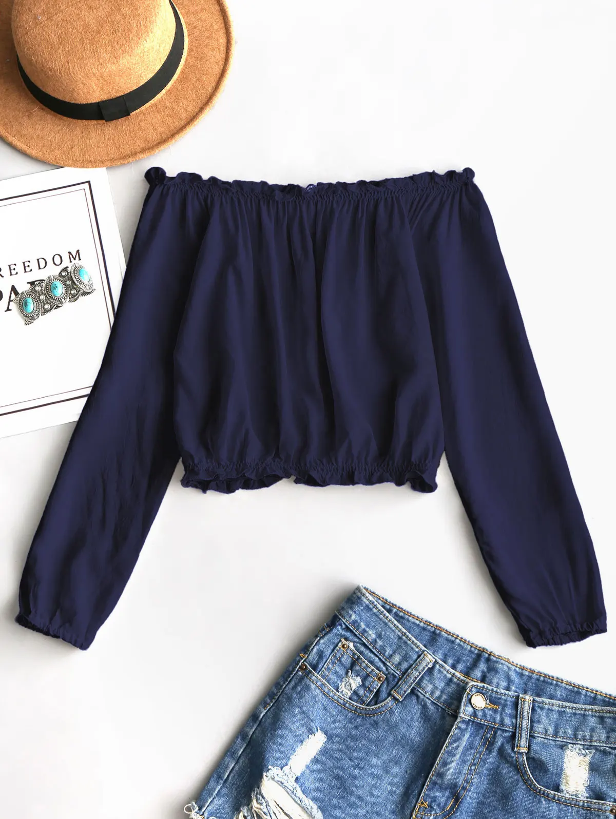 ZAFUL Укороченные блузки с открытыми плечами Повседневная чешская сплошная