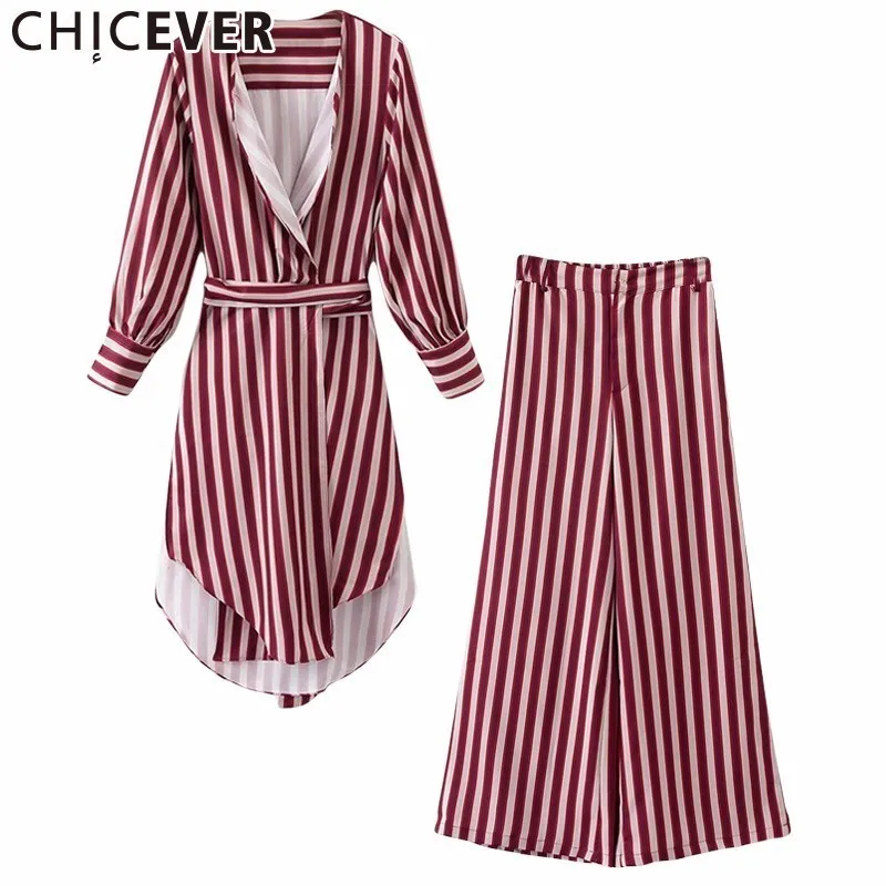 Chicever осень комплект из 2 частей Для женщин асимметрия Разделение Полосатый с