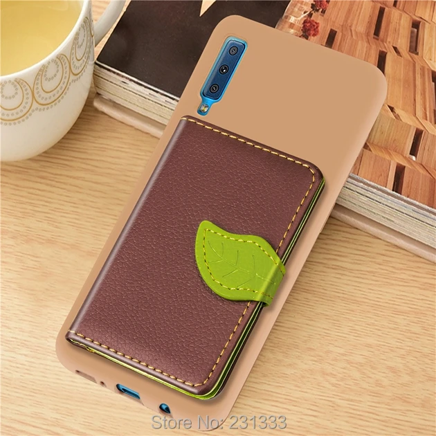 C-ku Leaf Soft TPU Leather Case For Samsung Galaxy A7 2018 J6 J4 PLUS J2 CORE Pocophone F1 ID Card Stand Cover Skin Fashion 1pcs | Мобильные