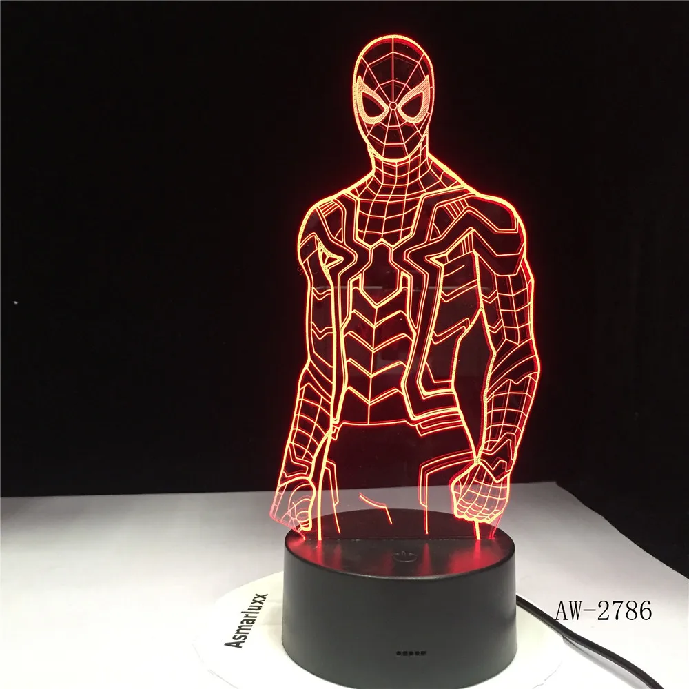 Человек паук супергерой ночник 3D видение лампа акрил 7 цветов Изменение USB