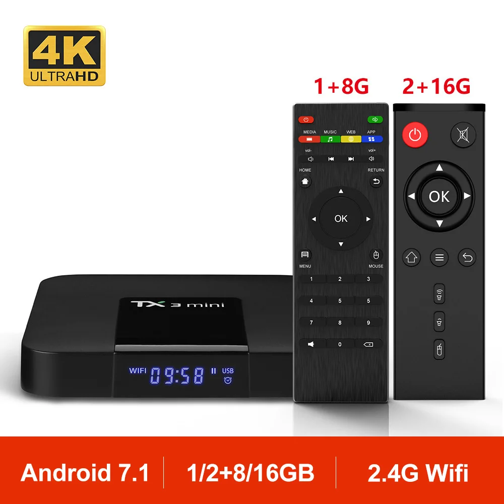 ТВ приставка TX3 MINI на Android 7 1 OS телевизионная Amlogic S905W четырехъядерный процессор