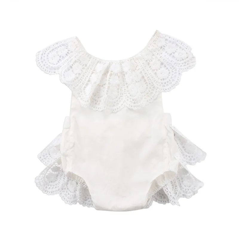 Cute Baby Girls Lace Princess Romper Summer White Sleeveless Backless Ruffle Cotton Jumpsuit Casual Sunsuit Clothes | Детская одежда и